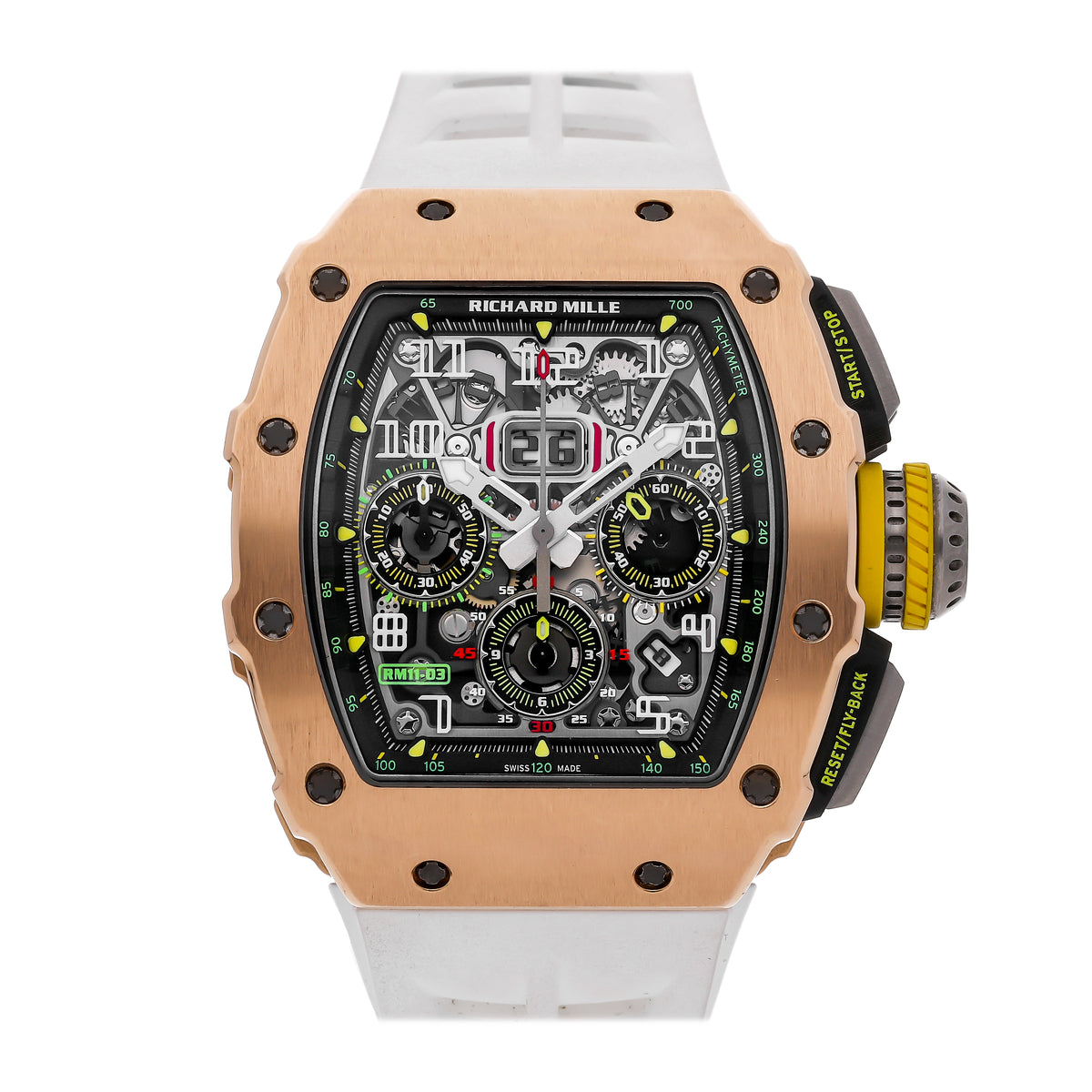 Richard Mille RM11 Rose Gold Chronograph &quot;Flyback&quot; White Rubber Strap