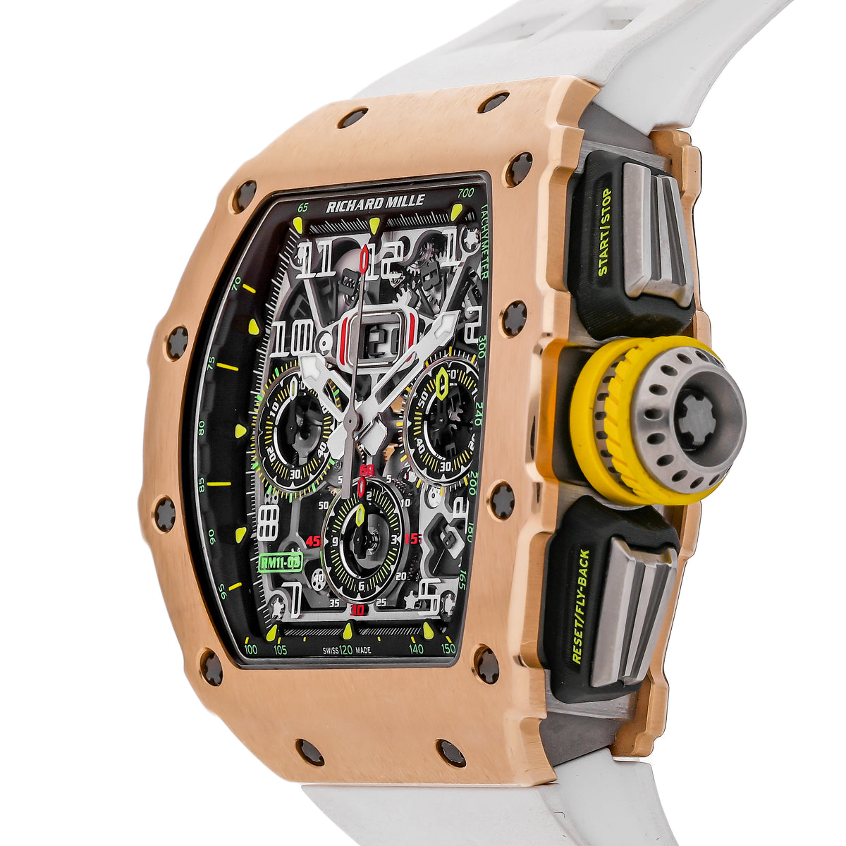 Richard Mille RM11 Rose Gold Chronograph &quot;Flyback&quot; White Rubber Strap